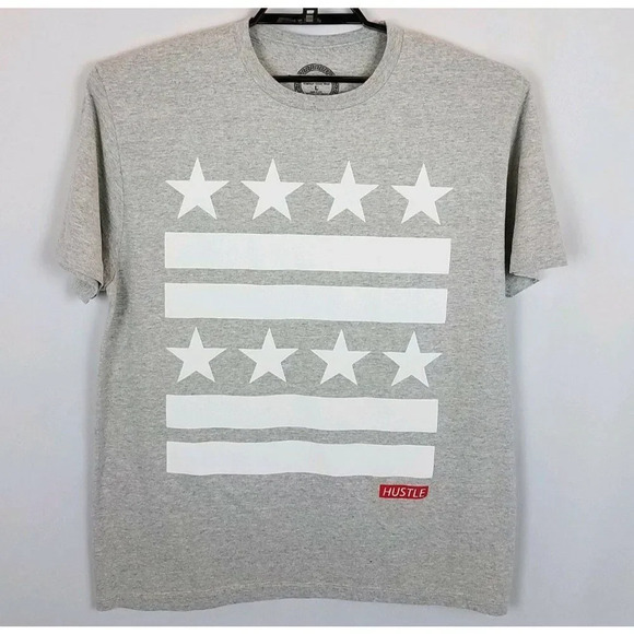 Locked And Loaded MEN'S SIZE LARGE T-Shirt Stars And Stripes Gray and White PATR - Picture 4 of 5